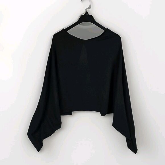 Shawl Poncho Women Black Cape Wrap Size M/L Top Button Knit - Picture 3 of 8